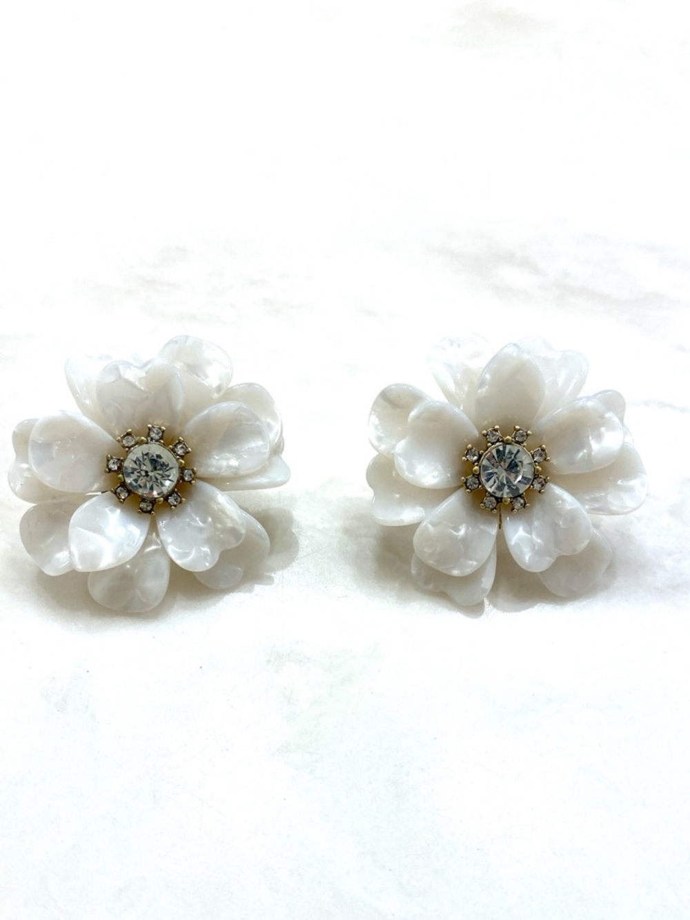 J. Crew Cream Floral Crystal-Accent Stud Earrings